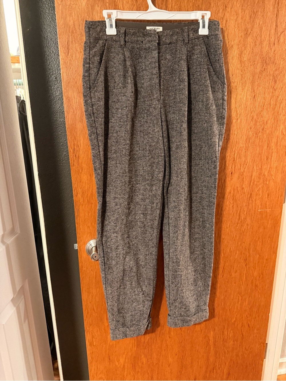 Max Studio Gray Tailored Pleated Wool-Blend Pants